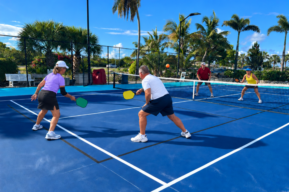 Pickleball 4 adults playing pickleball at Royal Turks and Caicos Golf Club